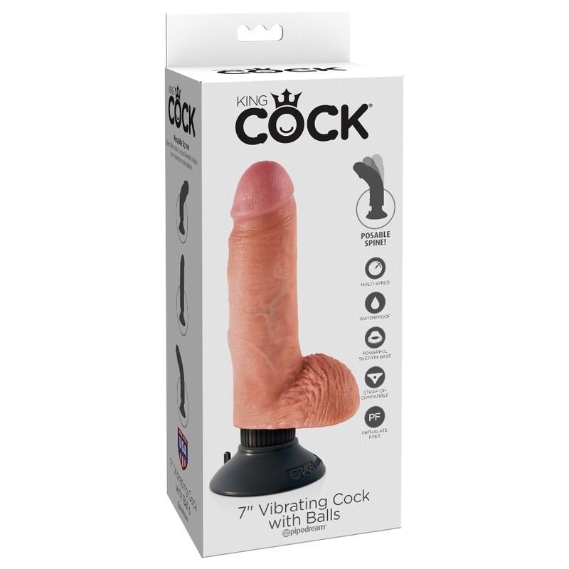 Gode vibrateur avec testicules 17.78 CM naturel — KING COCK, vue 7