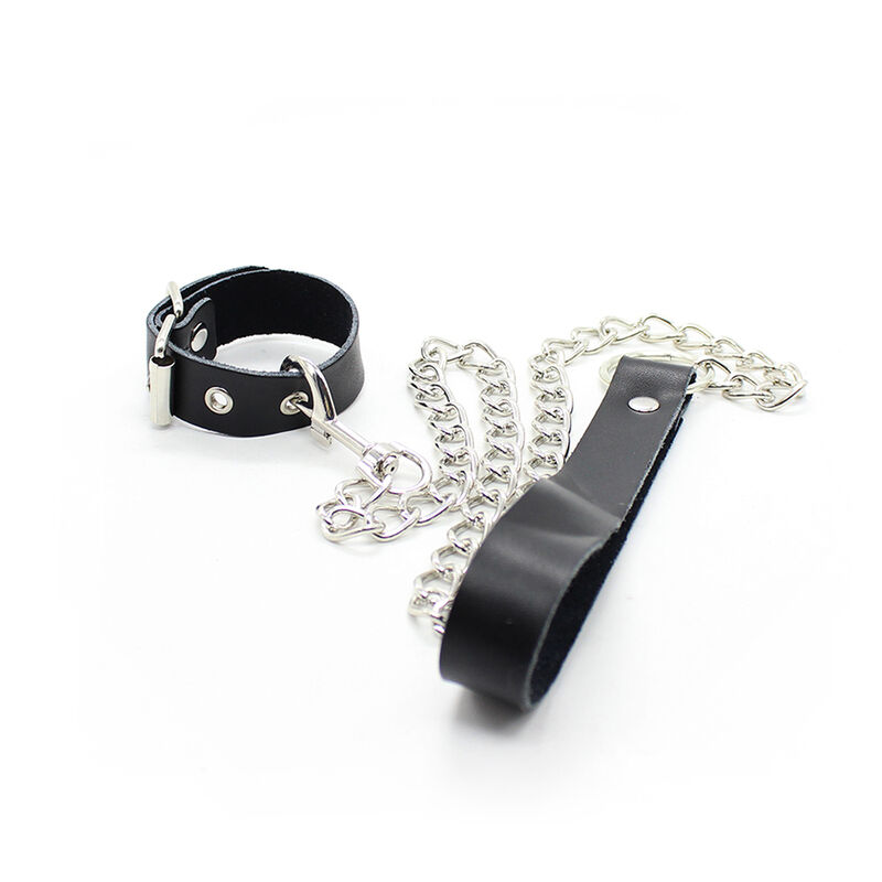 Collier pénis et bracelet en cuir avec chaîne métallique — OHMAMA FETISH, vue 2