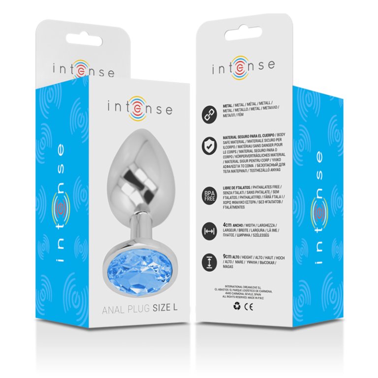 Plug anal en métal aluminium avec cristal bleu taille L — INTENSE, vue 6