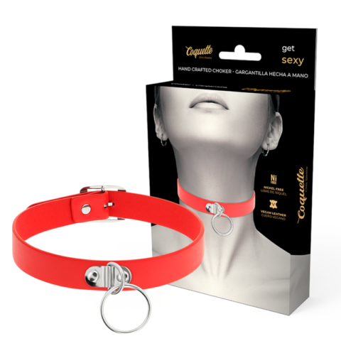 Collier cuir vegan rouge femme accessoire fétiche — COQUETTE CHIC DESIRE