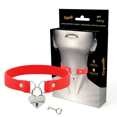 Collier en cuir vegan rouge avec accessoire coeur avec CL? — COQUETTE CHIC DESIRE