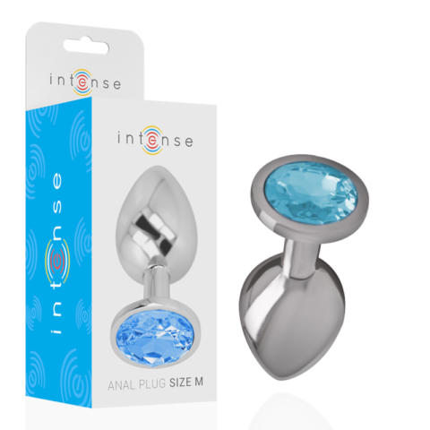 Plug anal en métal aluminium avec verre bleu taille M