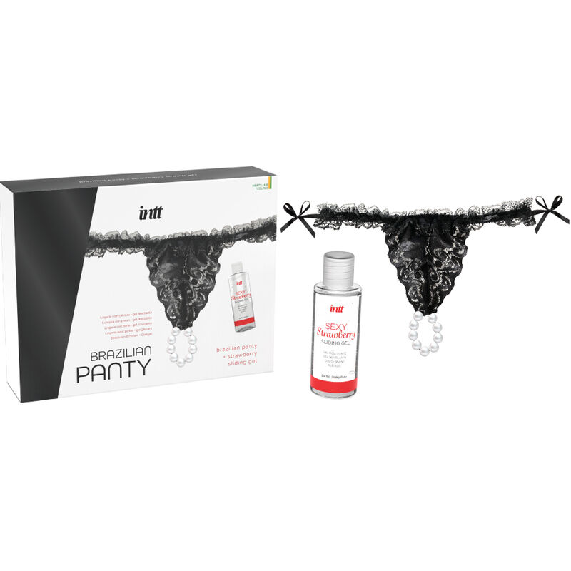 Culotte brésilienne noire avec perles et gel lubrifiant 50 ML — INTT RELEASES, vue 3