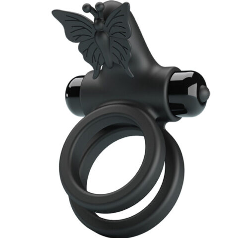 Double anneau vibrant avec stimulateur noir — PRETTY LOVE