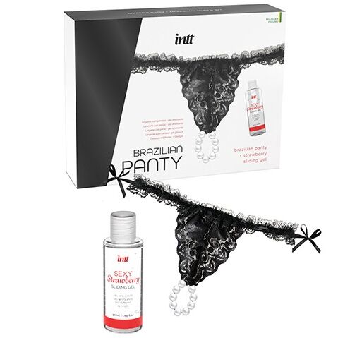 Culotte brésilienne noire avec perles et gel lubrifiant 50 ML — INTT RELEASES, vue 4
