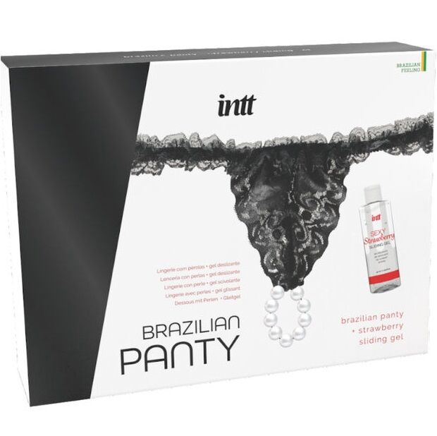 Culotte brésilienne noire avec perles et gel lubrifiant 50 ML — INTT RELEASES