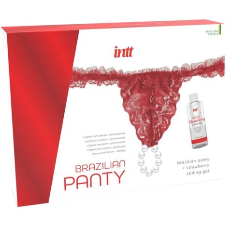 Culotte rouge brésilienne avec perles et gel lubrifiant 50 ML