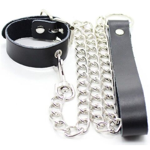 Collier pénis et bracelet en cuir avec chaîne métallique — OHMAMA FETISH