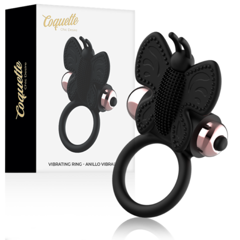 Cockring papillon avec vibrateur noir/ OR — COQUETTE CHIC DESIRE