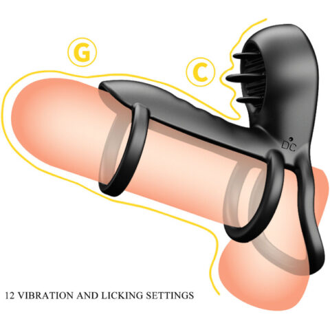 Gaine pénis jammy 12 vibrations avec langue en silicone rechargeable — PRETTY LOVE