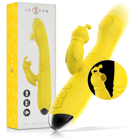 Vibrateur multifonction toky UP & down avec stimulateur clitoral jaune — INTENSE