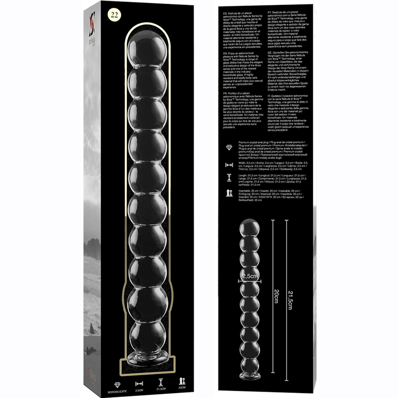 Modèle 22 gode en verre borosilicate clair 21.5 CM -O- 2.5 CM — NEBULA SERIES BY IBIZA, vue 7