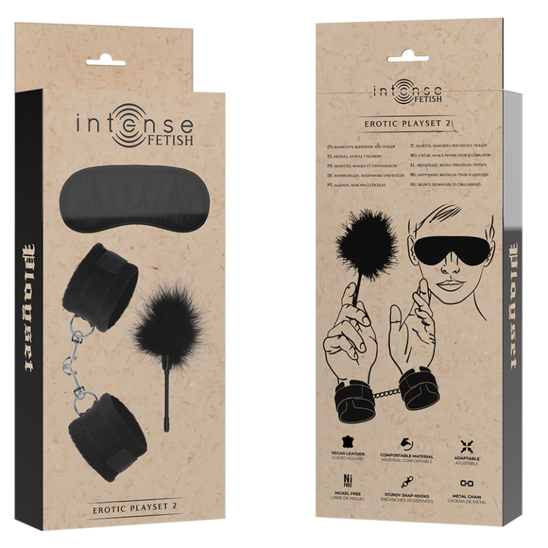 Fetish playset érotique 2 avec menottes, masque aveugle et tickler — INTENSE, vue 7