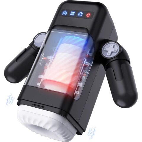 Masturbateur à vibration de poussée avec fonction chauffante et support mobile - noir — GAME CUP
