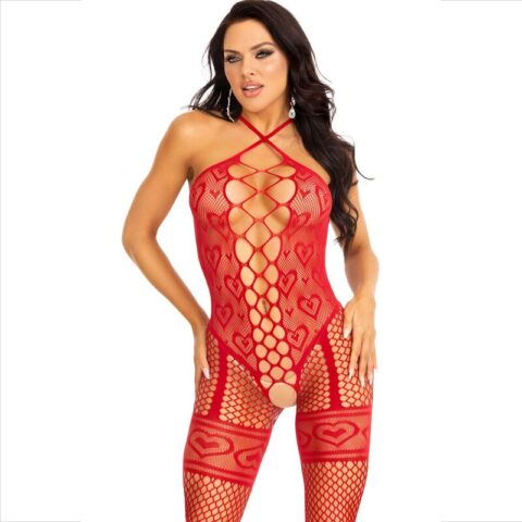 Bodystocking COU licol coeurs rouges rouge — LEG AVENUE