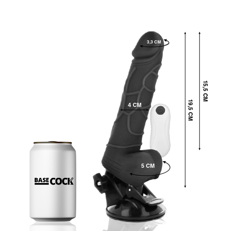 Vibrateur réaliste télécommande noir avec testicules 19.5 CM -O- 4 CM — BASECOCK, vue 2