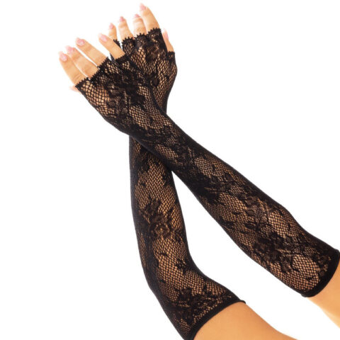 Gants sans doigts reseau floral noir — LEG AVENUE