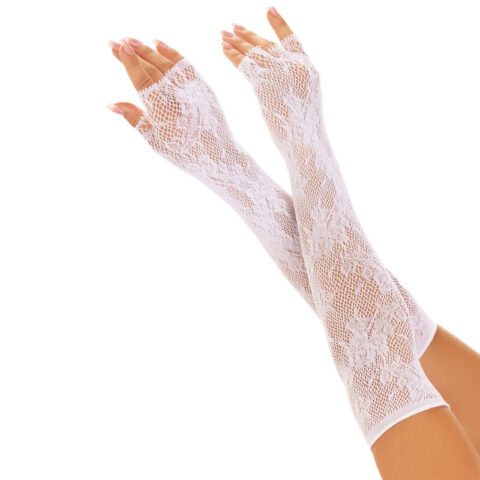 Gants sans doigts reseau floral blancs — LEG AVENUE