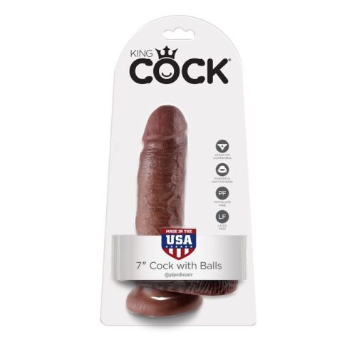 7 Gode marron avec boules 17.8 CM — KING COCK