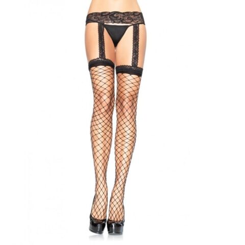 Bas résille avec jarratière en dentelle noire — LEG AVENUE