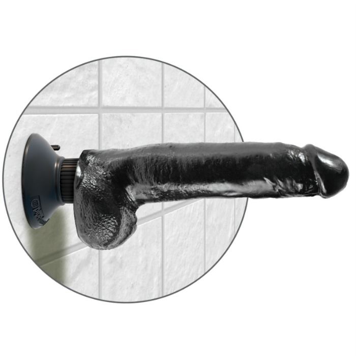 Gode vibrant avec testicules 23 CM noir — KING COCK, vue 4