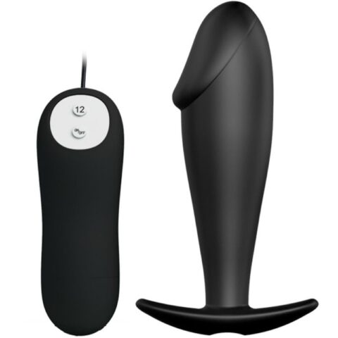 Plug anal en silicone forme pénis et 12 modes de vibration noir — PRETTY LOVE