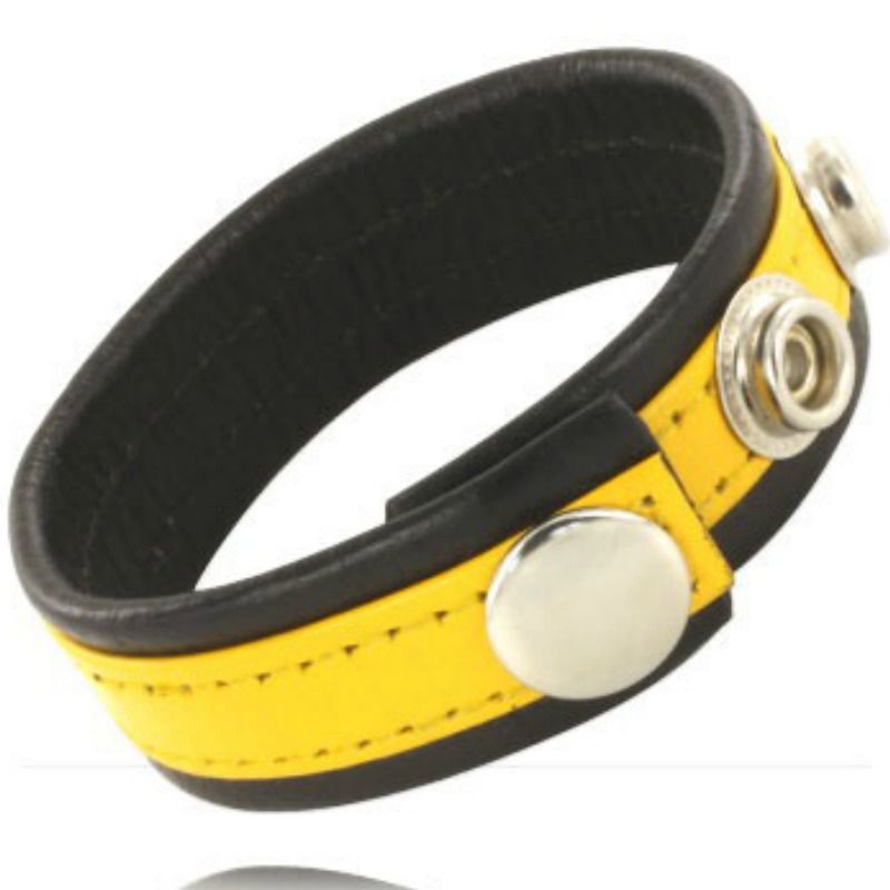 Sangle en cuir réglable pénis jaune-noir — LEATHER BODY