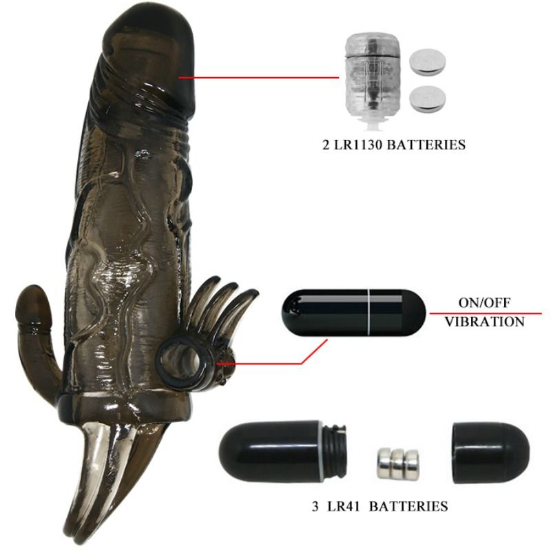 Couvre-pénis brave MAN avec stimulation clito et anal double bullet noir 16.5 CM — BAILE, vue 8