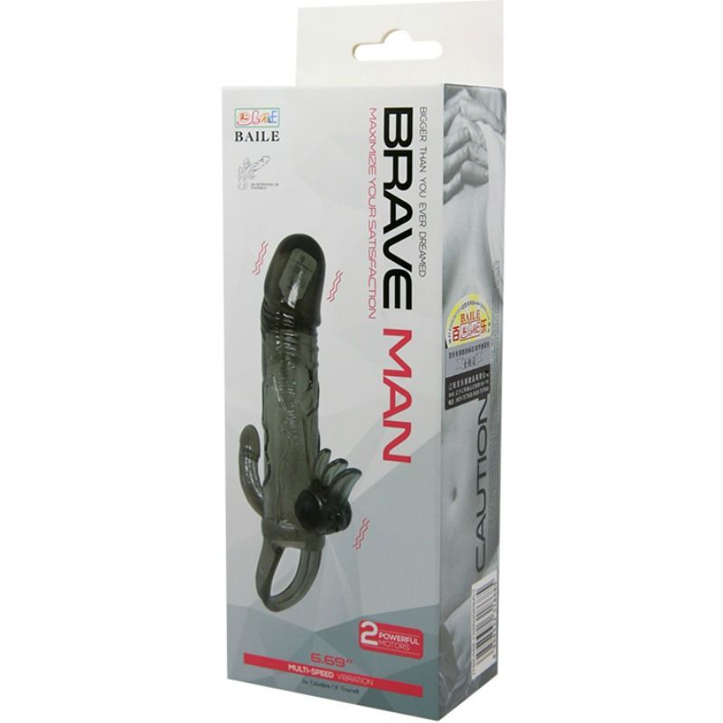 Couvre-pénis brave MAN avec stimulation clito et anal double bullet noir 16.5 CM — BAILE, vue 10