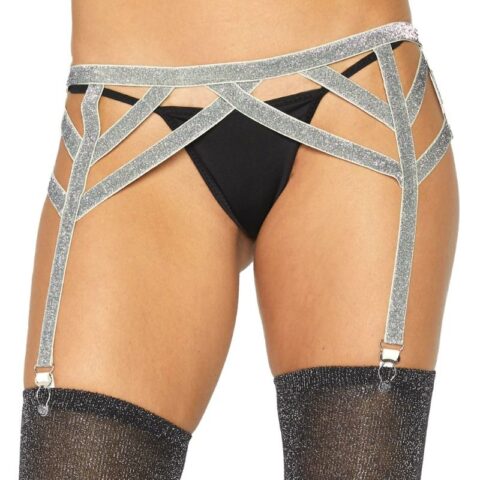 Porte-jarretelles élastique lurex argent taille unique — LEG AVENUE