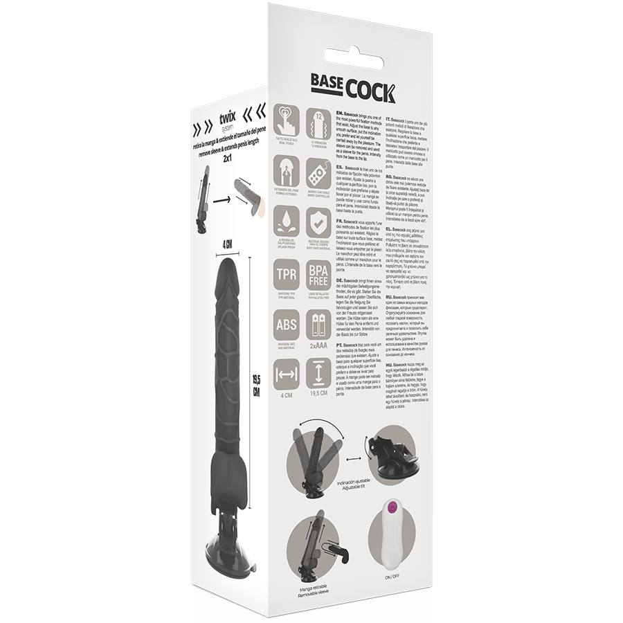 Vibrateur réaliste télécommande noir avec testicules 19.5 CM -O- 4 CM — BASECOCK, vue 5