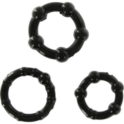 Ensemble de trois anneaux pénis noir — SEVEN CREATIONS