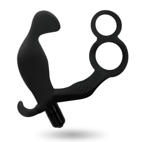 Plug anal avec double anneau pénis et testicules noir — ADDICTED TOYS