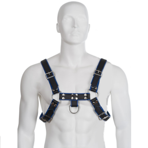 Harnais en cuir bleu et noir poitrine bulldog — LEATHER BODY
