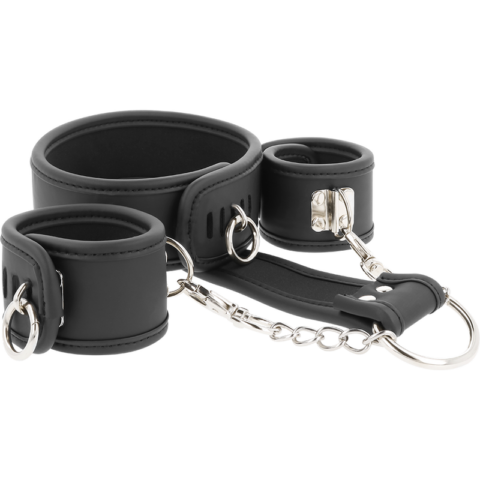 Collier et menottes en cuir végan avec doublure en noprène — FETISH SUBMISSIVE