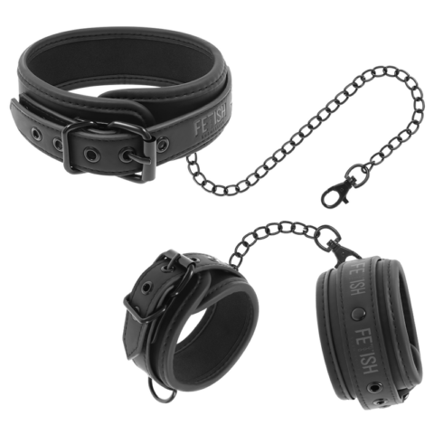 Collier et menottes en cuir végan avec doublure en noprène — FETISH SUBMISSIVE