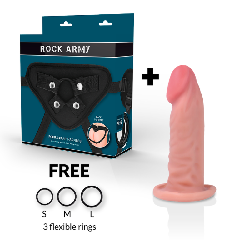 Harnais + gode réaliste tigre double densité 14 CM -O- 4.46 CM — ROCKARMY, vue 2
