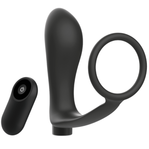 Anneau pénis avec télécommande plug anal noir rechargeable — ADDICTED TOYS