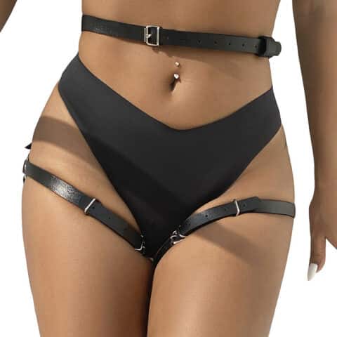 Harnais de taille et de jambes en cuir noir taille unique — SUBBLIME