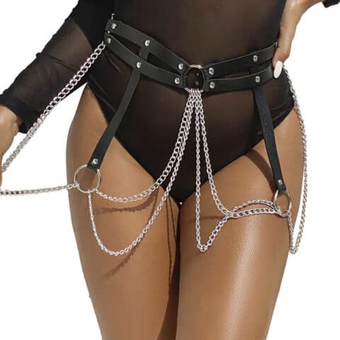 Chaine bague cuir ceinture noir taille unique — SUBBLIME