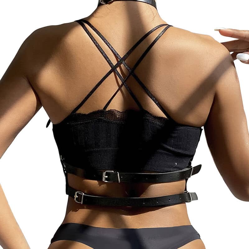 Harnais poitrine anneau cuir noir taille unique — SUBBLIME, vue 3