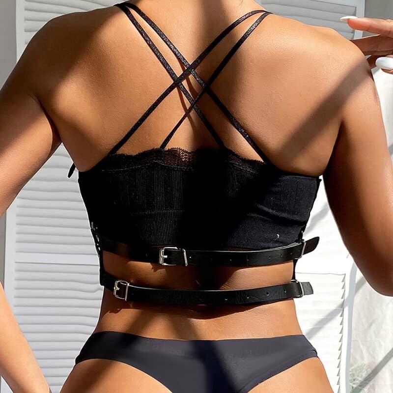 Harnais poitrine anneau cuir noir taille unique — SUBBLIME, vue 11