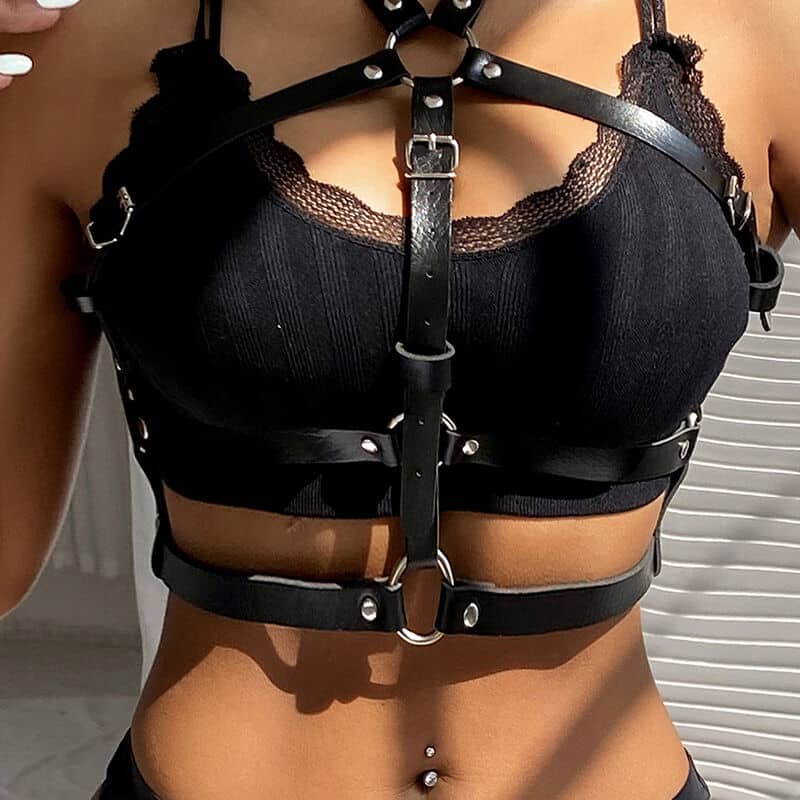 Harnais poitrine anneau cuir noir taille unique — SUBBLIME, vue 9