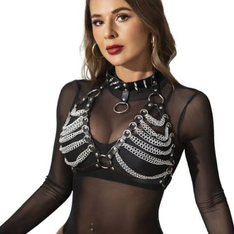 Soutien-gorge harnais et collier avec chaîne S taille unique — SUBBLIME