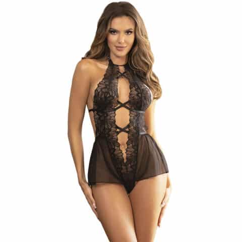 Teddy halter neck DOS NU dentelle noir S/M