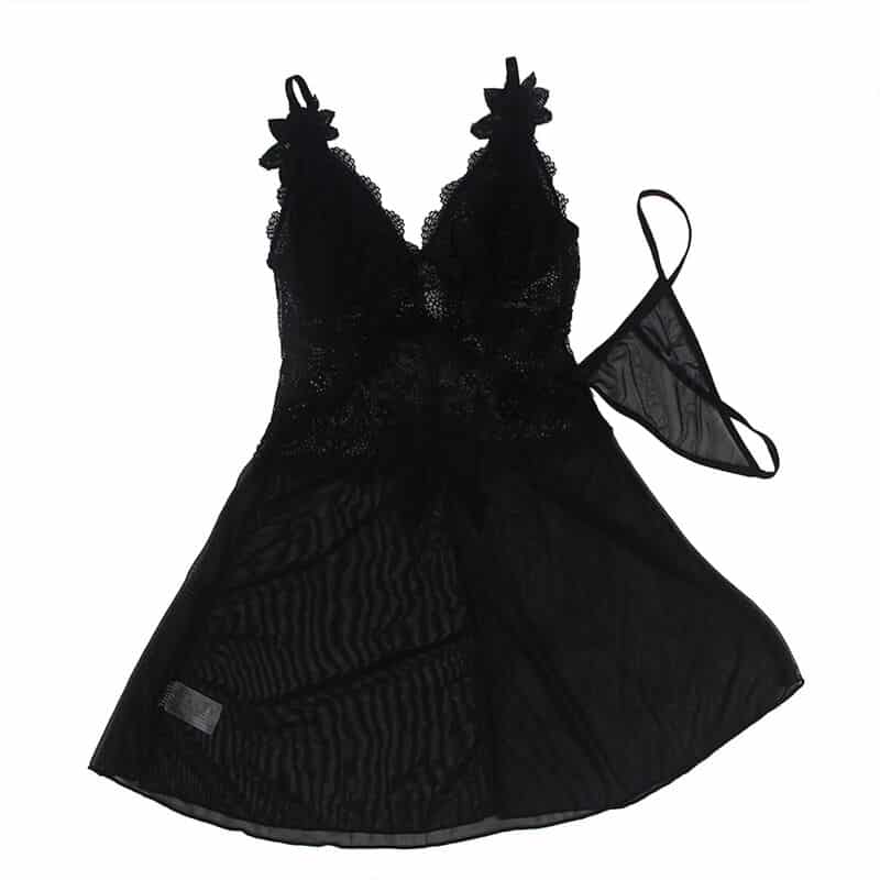 Tissu tulle babydoll avec dentelle et détail fleur noir L/XL — SUBBLIME, vue 3