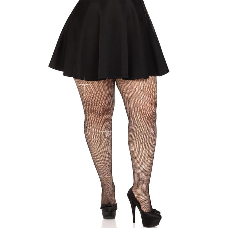 Bas maille cristallisée noir grande taille — LEG AVENUE