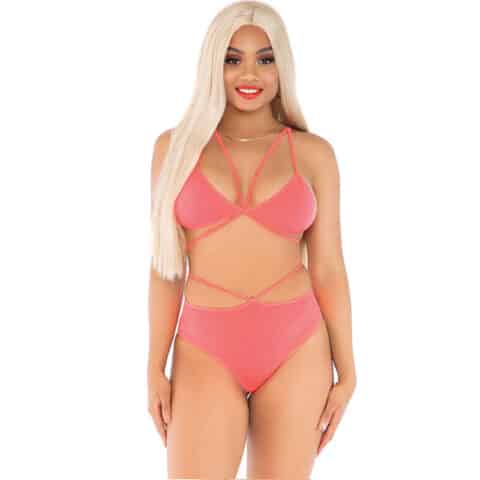 Haut & culotte corail à bretelles — LEG AVENUE