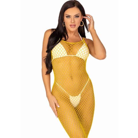 Robe longue filet jaune taille unique — LEG AVENUE