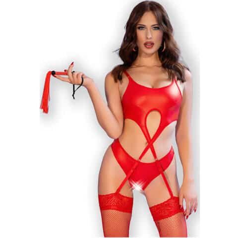 Ensemble quatre pièces sans crotchless rouge M — CHILIROSE